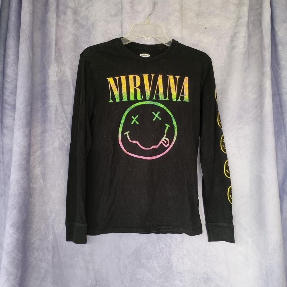 Nirvana Colorful Graphic Band Tee Smiley Face Long Sleeve XS